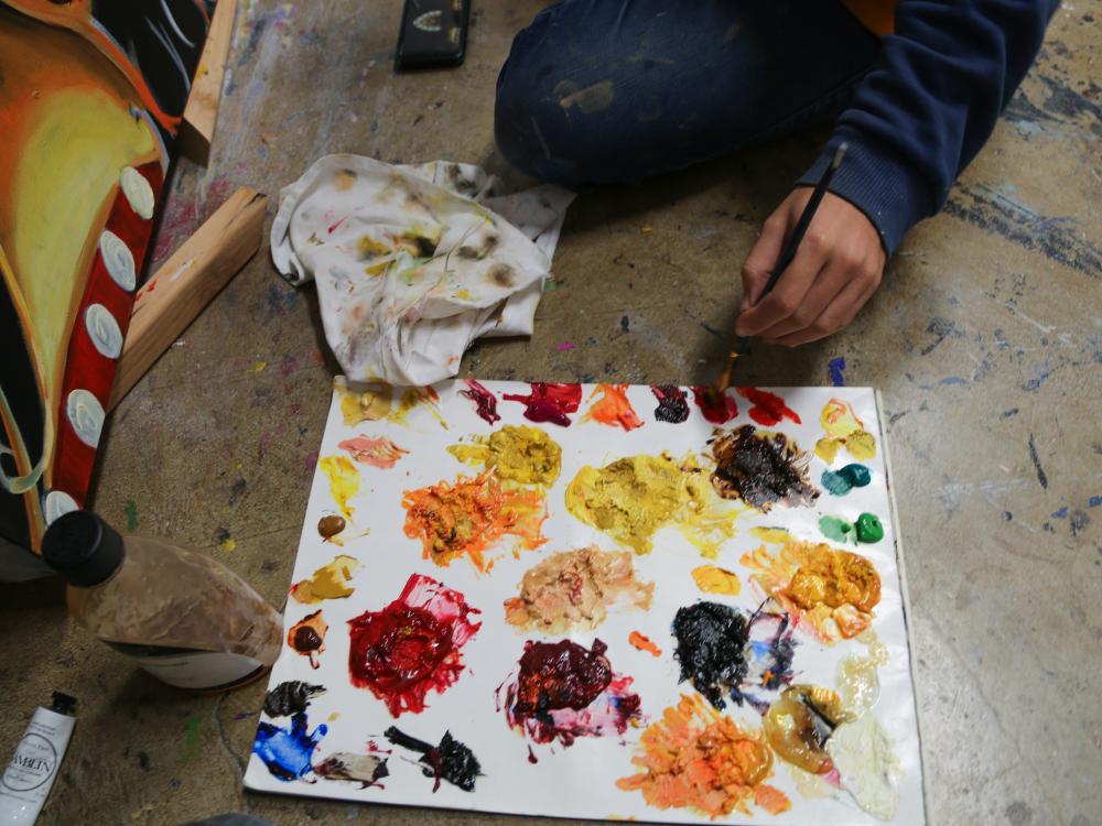Taylor Bielecki's color palette in her studio. 