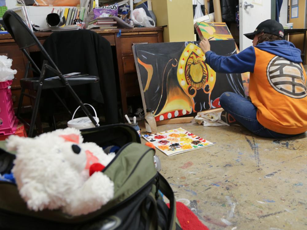 Taylor Bielecki works on a new painting in her studio. 