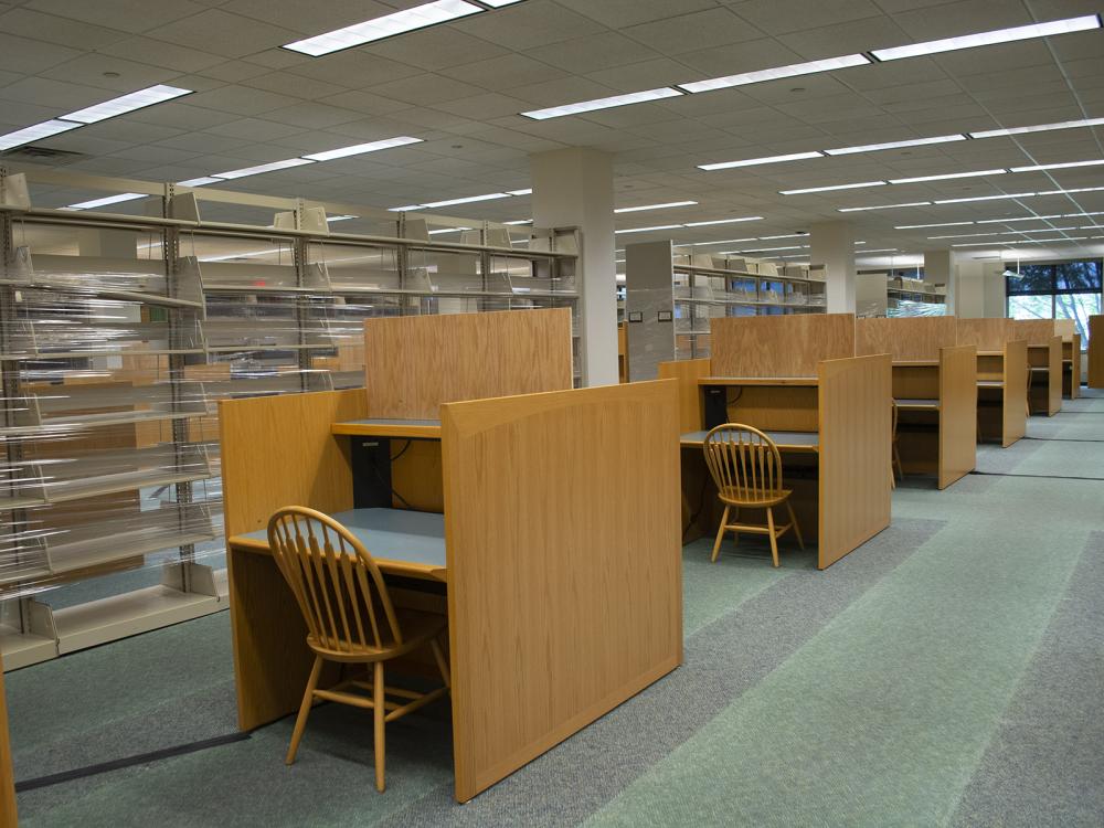 empty desks and chairs