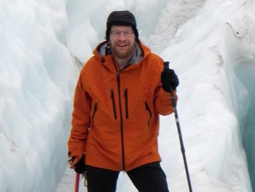 Richard Alley surrounded by glacial ice