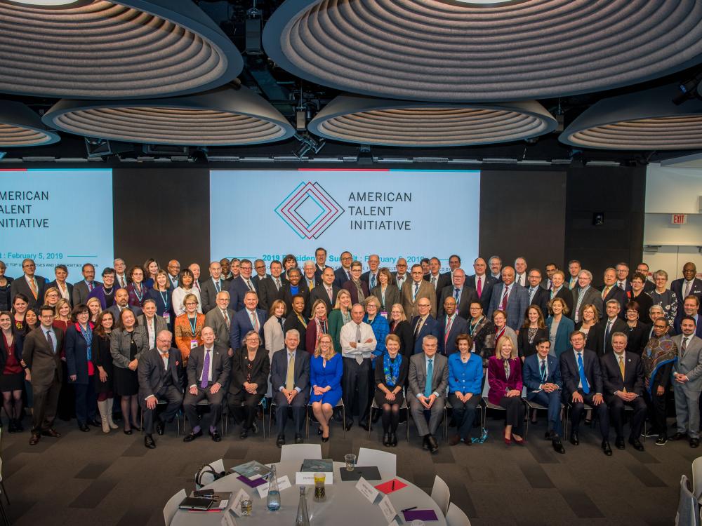 Presidents and academic leaders pose with Michael Bloomberg in New York