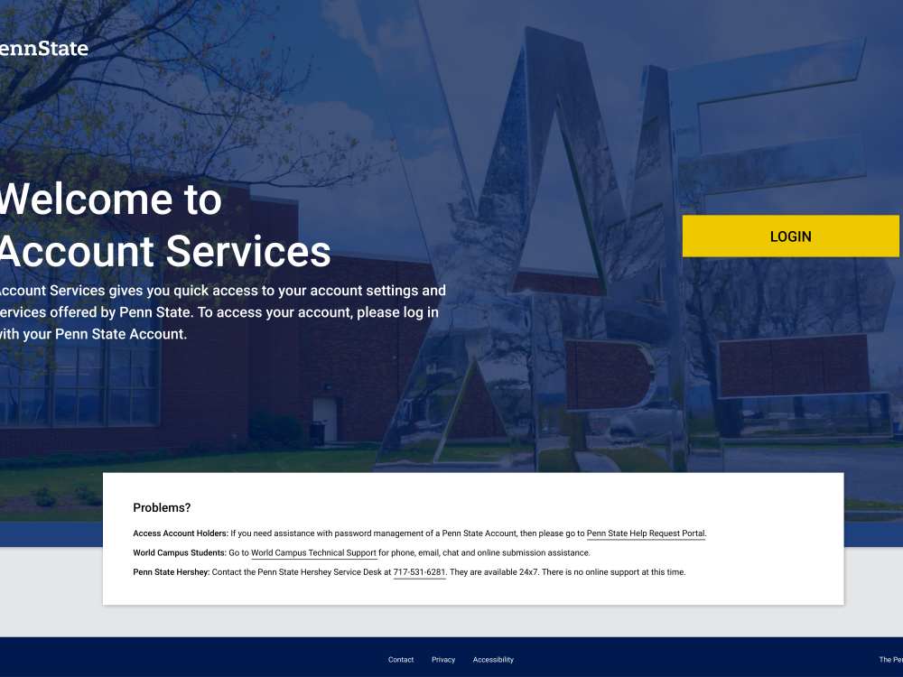 Account Management interface landing