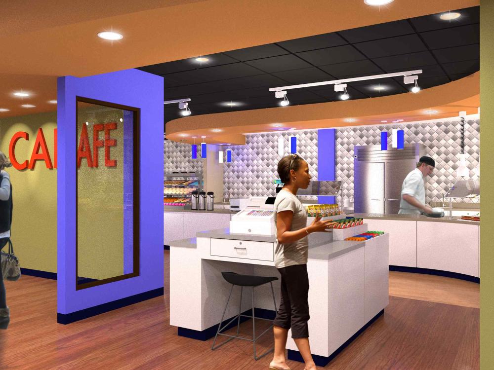 Architectural drawing of planned renovations to Lions Den Cafe - cashier view