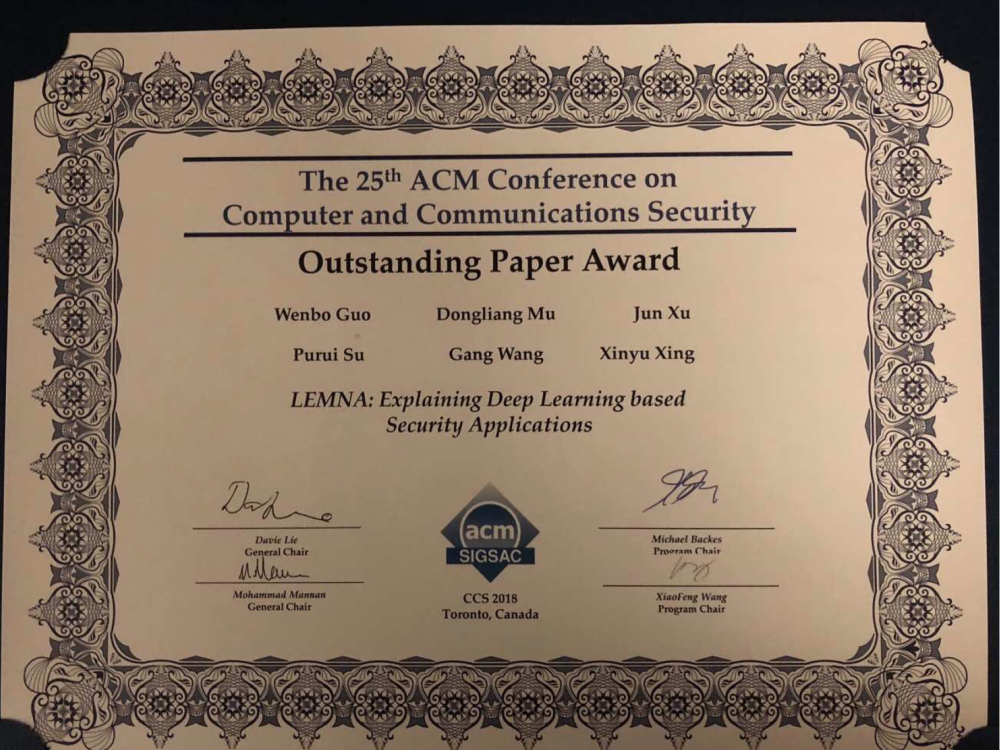 ACM CCS Outstanding Paper Award