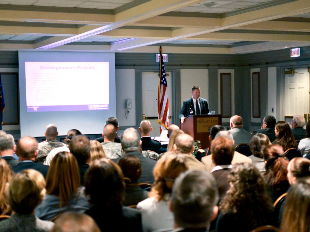 Daniel Perkins speaking at launch of Penn State Clearinghouse for Military Family Readiness