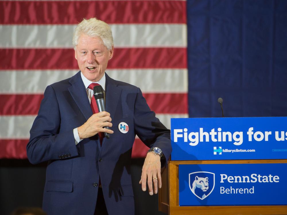More than 1,200 people packed into Penn State Behrend's Erie Hall to hear former president Bill Clinton campaign for Hillary Clinton on Friday, April 8.