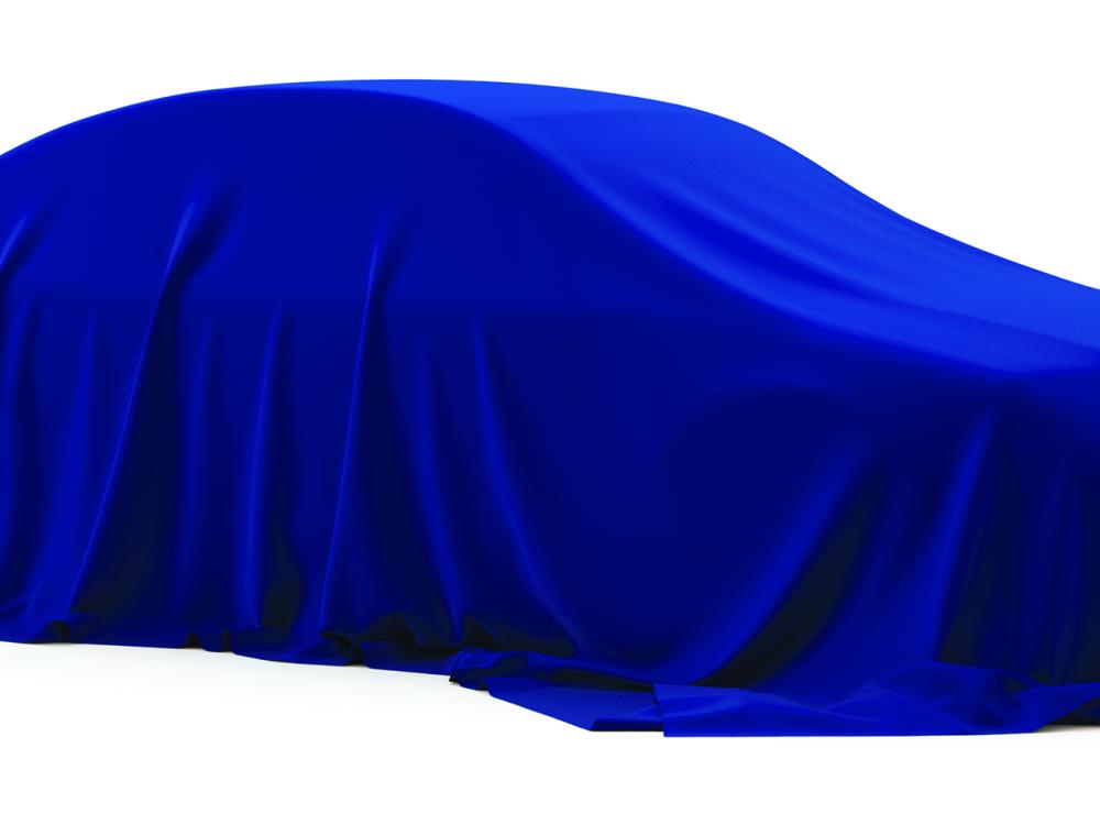 A car covered by blue fabric