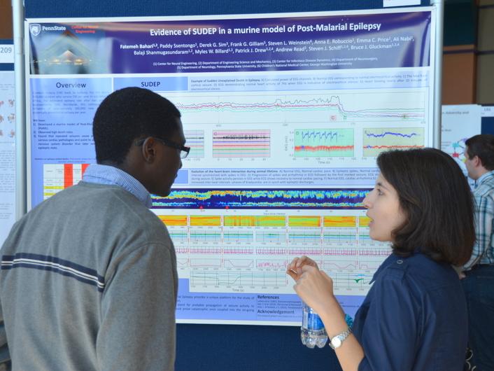 students discuss research