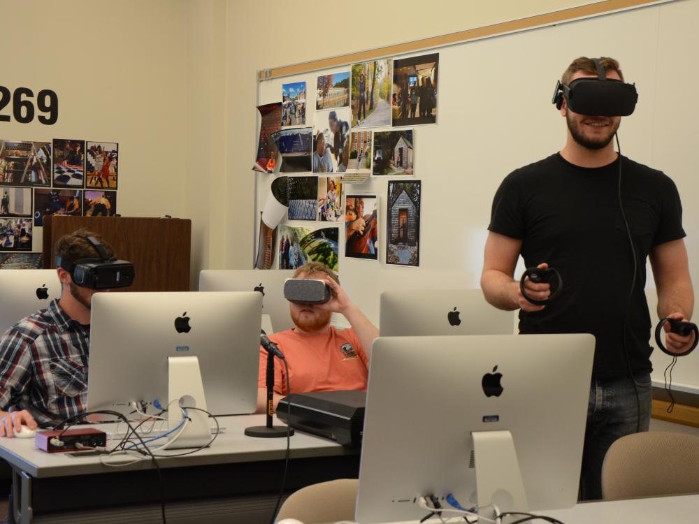 Students try on VR headsets