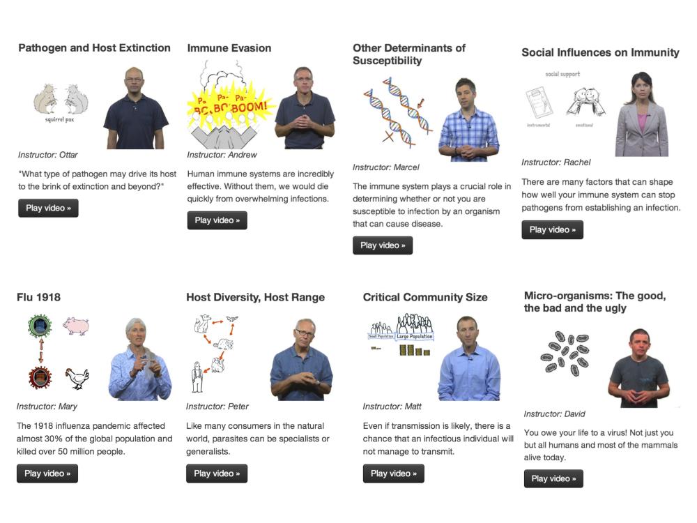 screenshot of epidemics MOOC eight faculty photos and brief bios