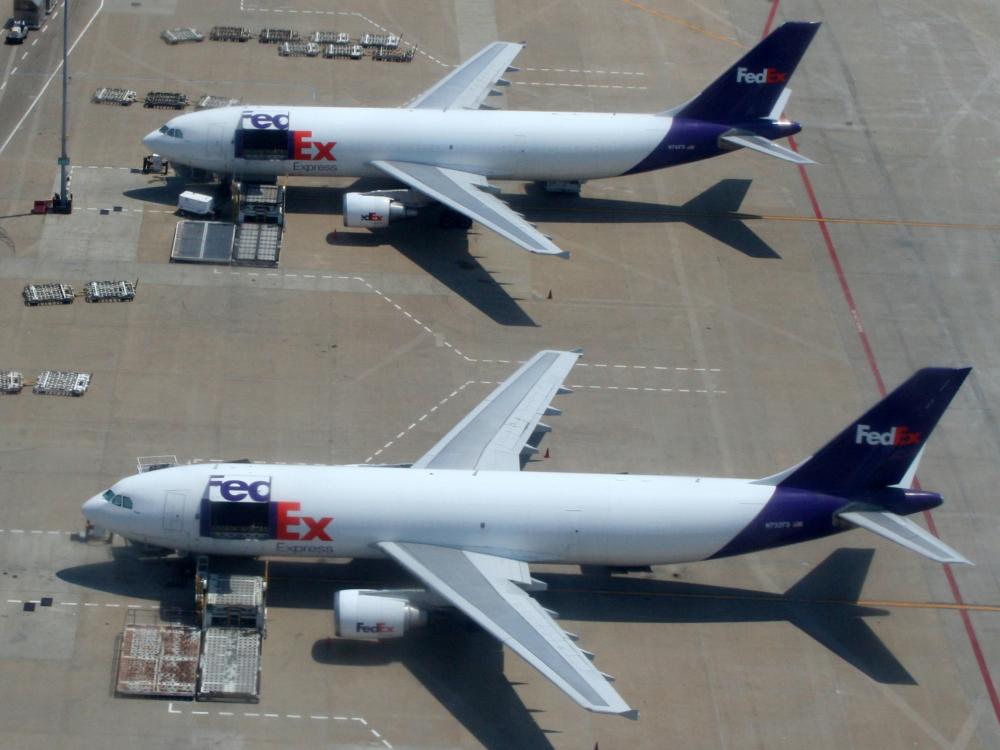 Cargo planes being loaded at Memphis International Airport 