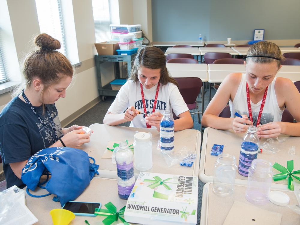 Anna Morton, Olivia Jaworski and Sarah Kegerreis, pictured left to to right, were three attendees at this year's GE Girls STEM Camp at Penn State Behrend.