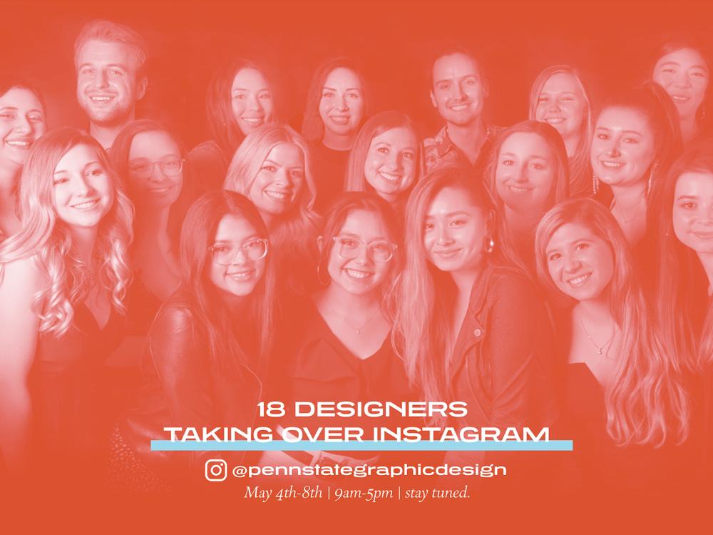 A portrait of the 18 members of the graphic design senior class with a sepia filter applied.