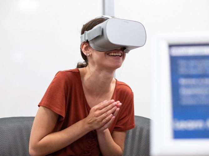 Female wearing virtual reality headset