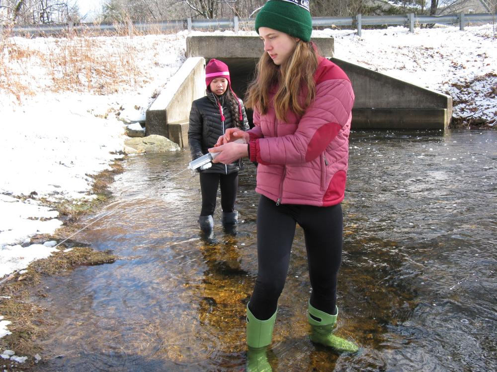 State College high school students collect water samples from Black Moshannon State Park as part of the Penn State TeenShale network 