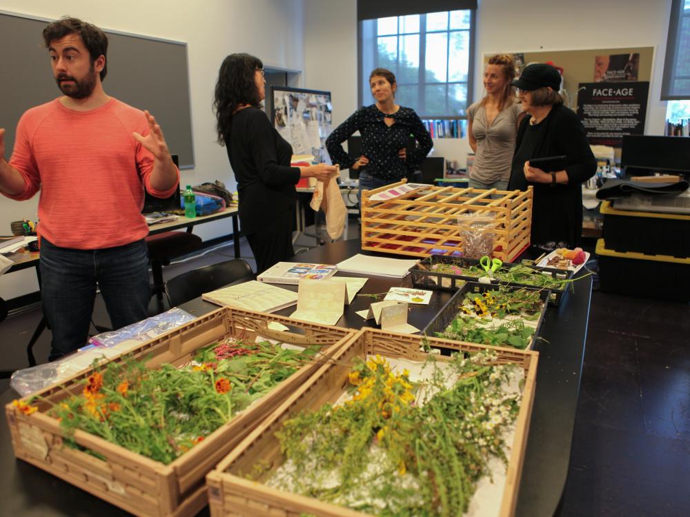 Dan Zolli and Sarah Rich participate in a dye workshop in ADRI