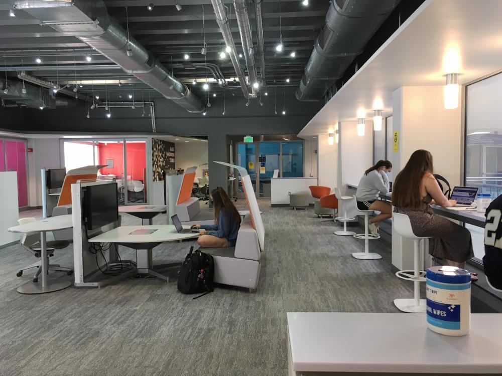 Students in socially distanced drop-in center.