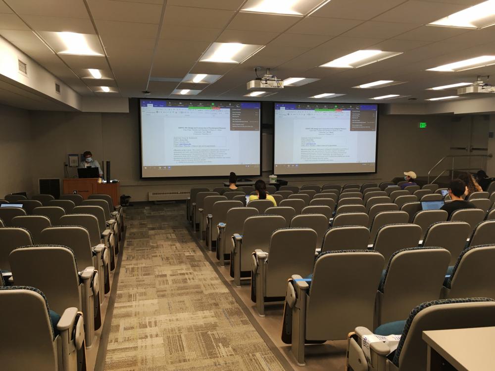 Socially distanced class in Chambers Building
