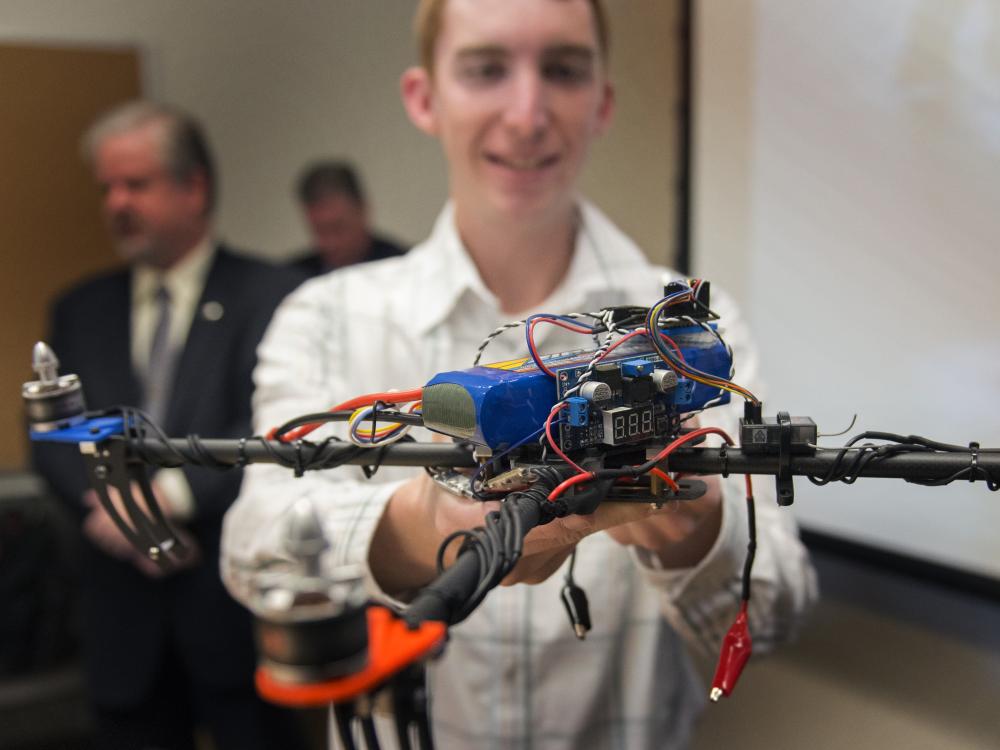 student and drone
