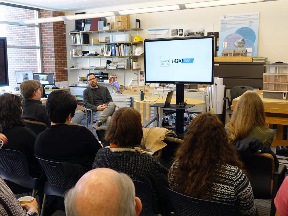 Stephen Mainzer meets with community members from Selinsgrove, Pennsylvania at a Coffee Hour hosted by the Hamer Center for Community Design.