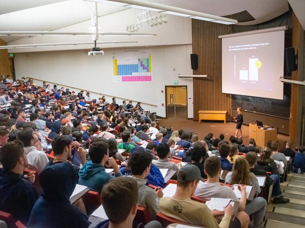 The crowd watches the 19th annual Leonhard Speaking Contest.