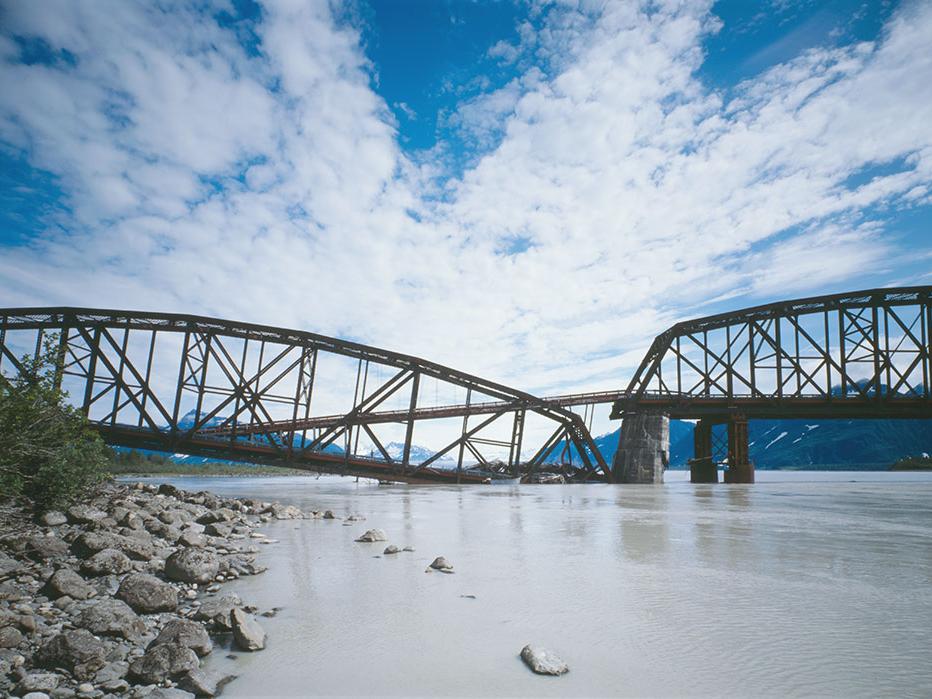 Miles Glacier Bridge, damage and kludge, 1984