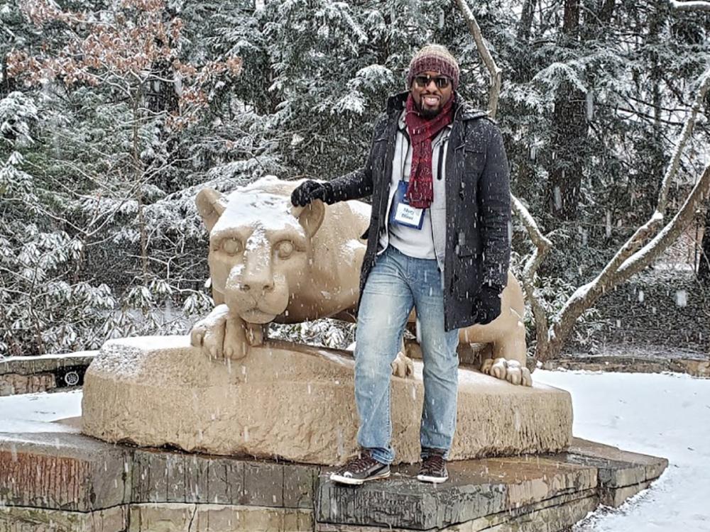 A picture of Penn State Online MBA student Mory Diane at the Lion Shrine.