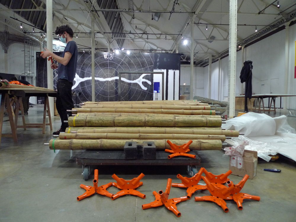 The Fufuzela exhibit prior to installation in the Le Lieu Unique in Nantes, France