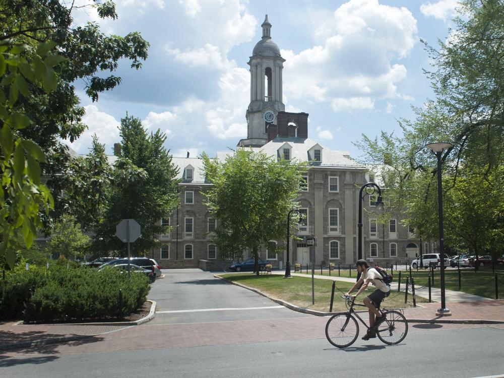 Old Main in Spring with bicycle