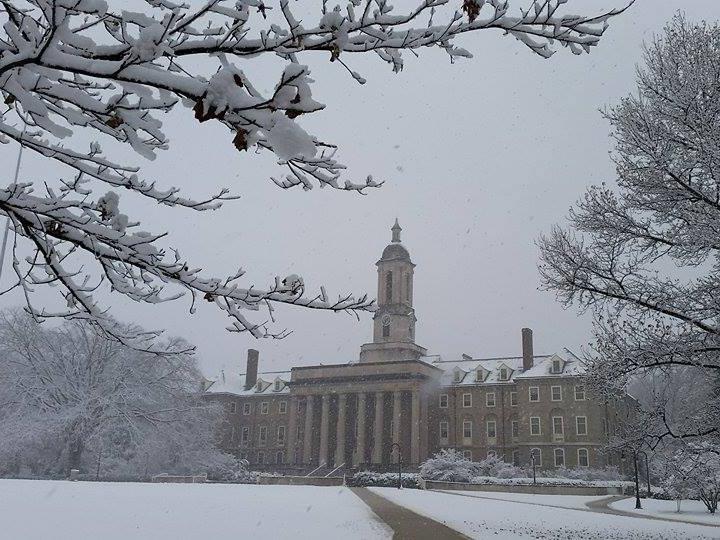 Old Main stands out from its snowy scene