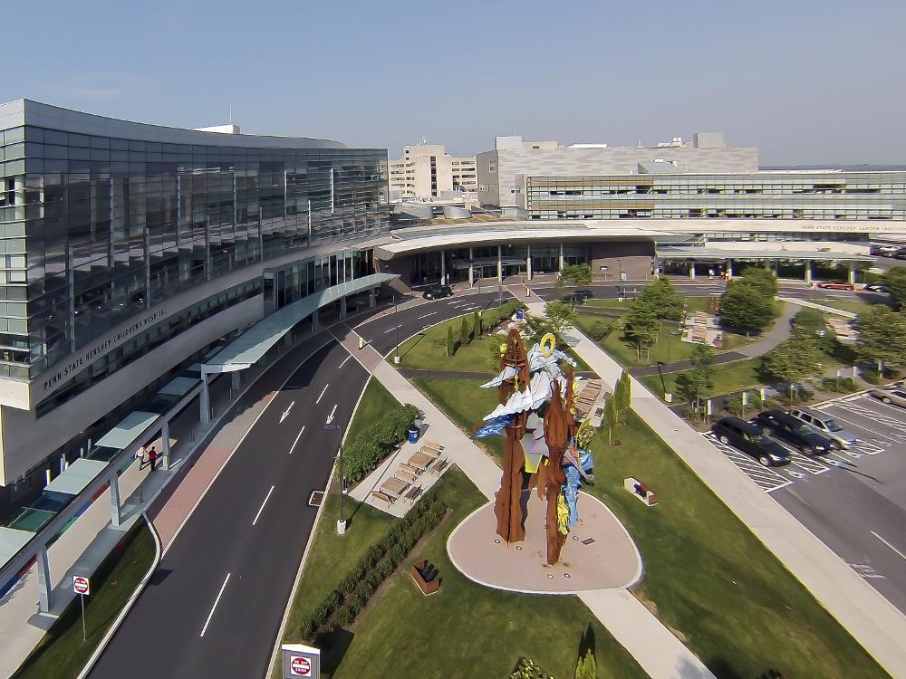 An aerial photo of a hospital campus