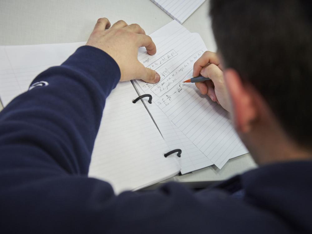 Student works on math assignments