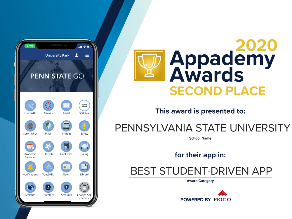 Penn State Go takes the second-place prize for Best Student-Driven App at Appademy Awards 