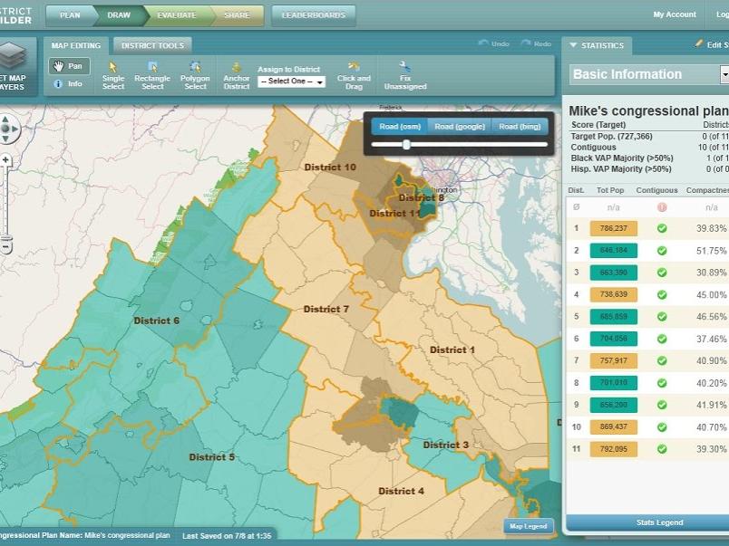 Districts being redrawn in Virginia using District Builder