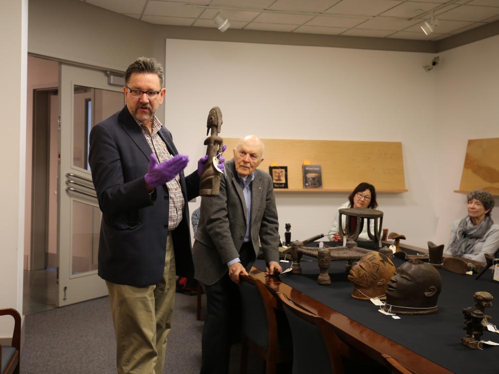 Dewey talks about African art at the Palmer Museum of Art. 