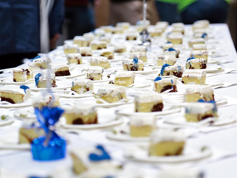 Cake is served at the Steidle Building dedication ceremony.