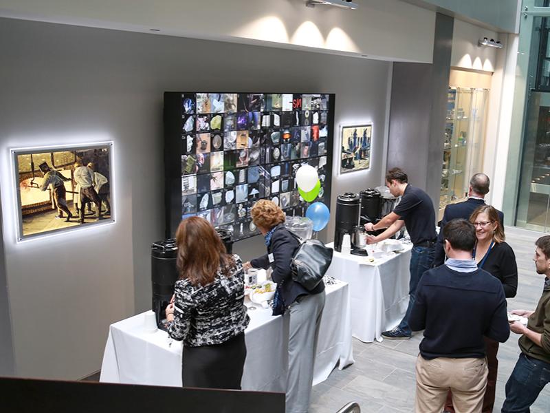 Guests enjoy refreshments inside the Steidle Building.