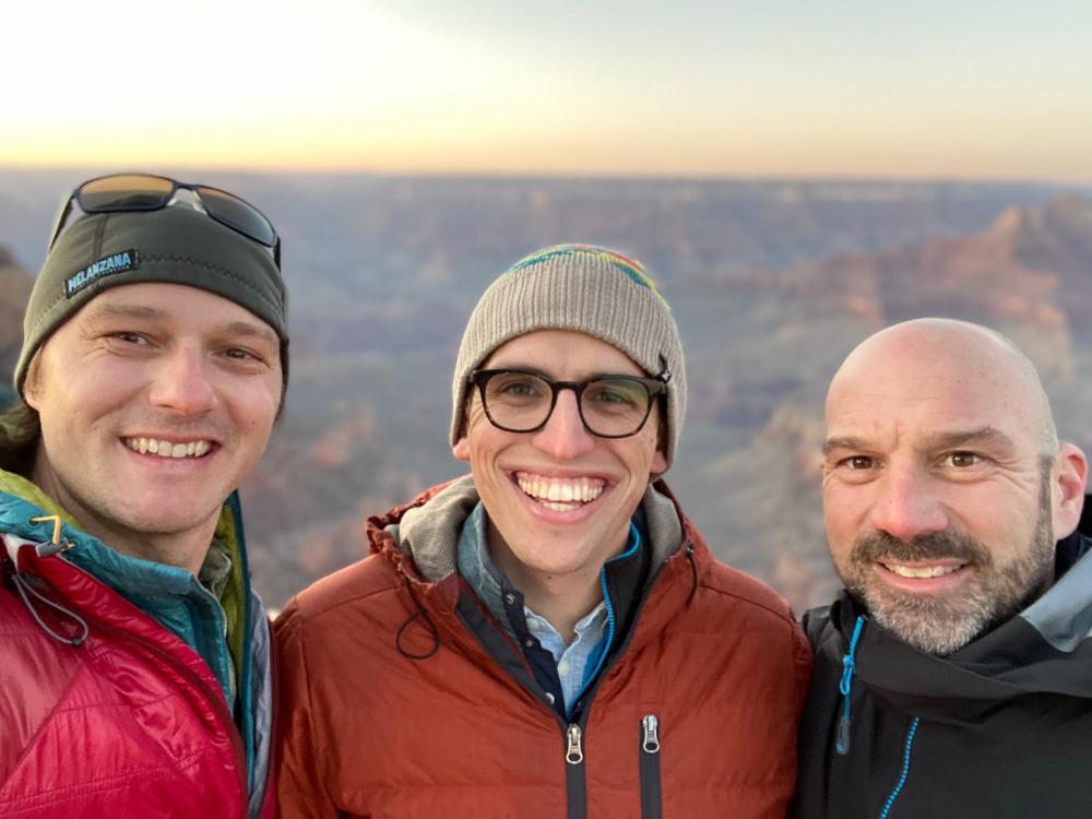 Derrick Taff, Will Rice, and Peter Newman with the Grand Canyon in the background