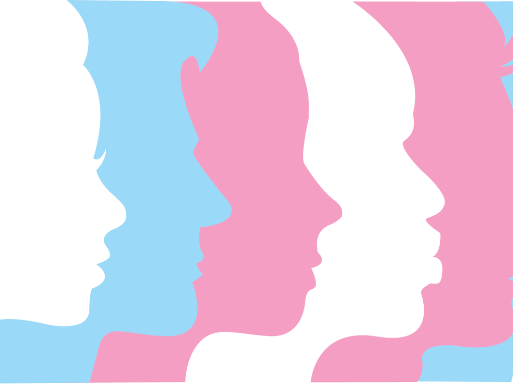 People's faces in the colors of the Trans flag