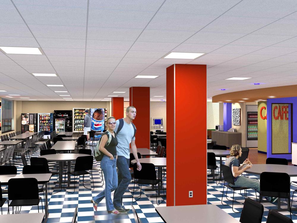 Architectural drawing of planned renovations to Lions Den Cafe - inside kitchen view