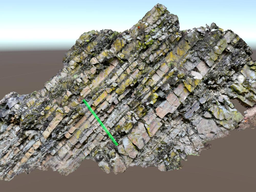 A photorealistic model allows students to peer inside a partial outcrop created by structure-from-motion mapping. 