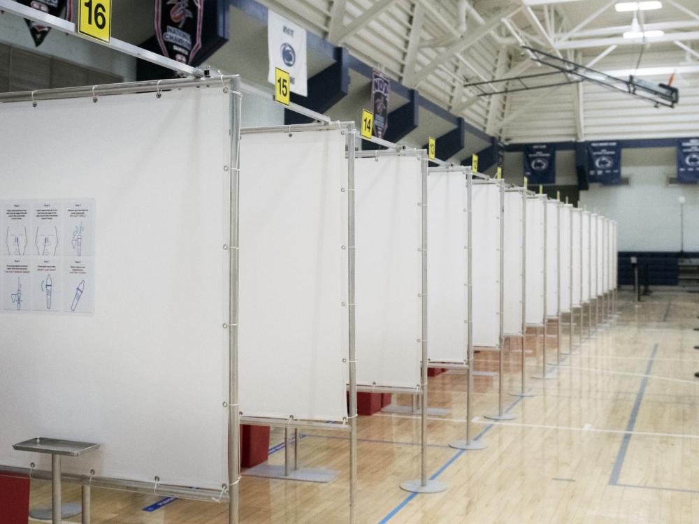 partitions at COVID test center