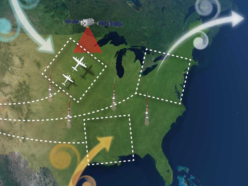 map showing three research locations for the ACT-America project