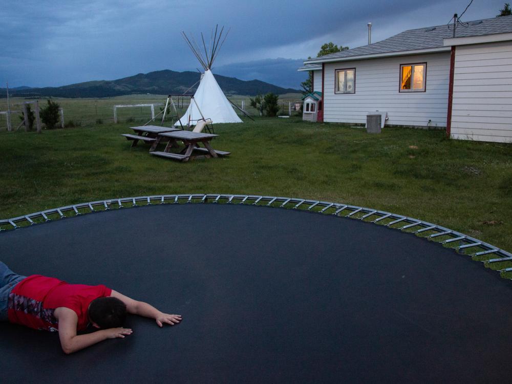 Boy on trampoline