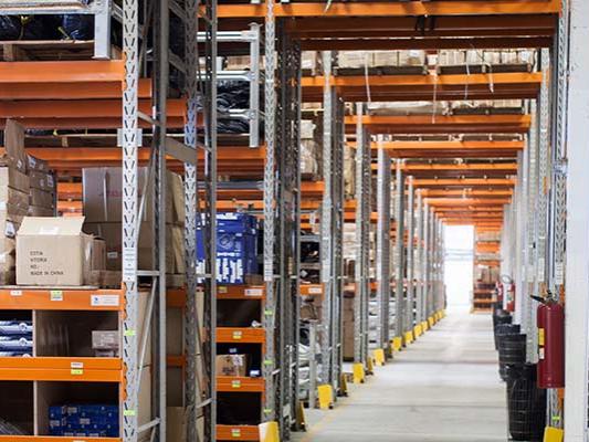 Shelves in a distribution center