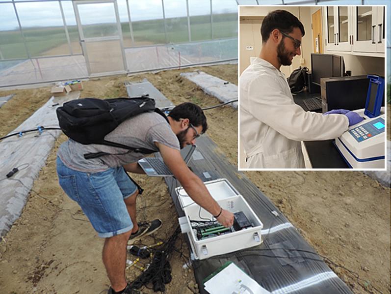 grad student, in high tunnel, in lab