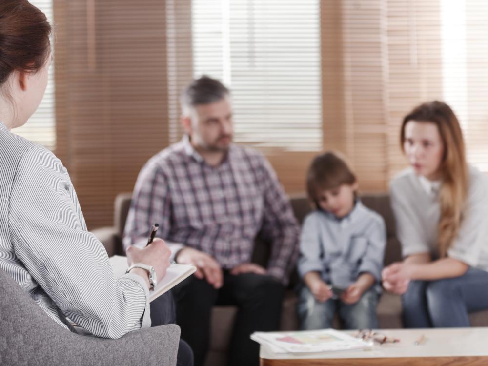 Family speaking with therapist