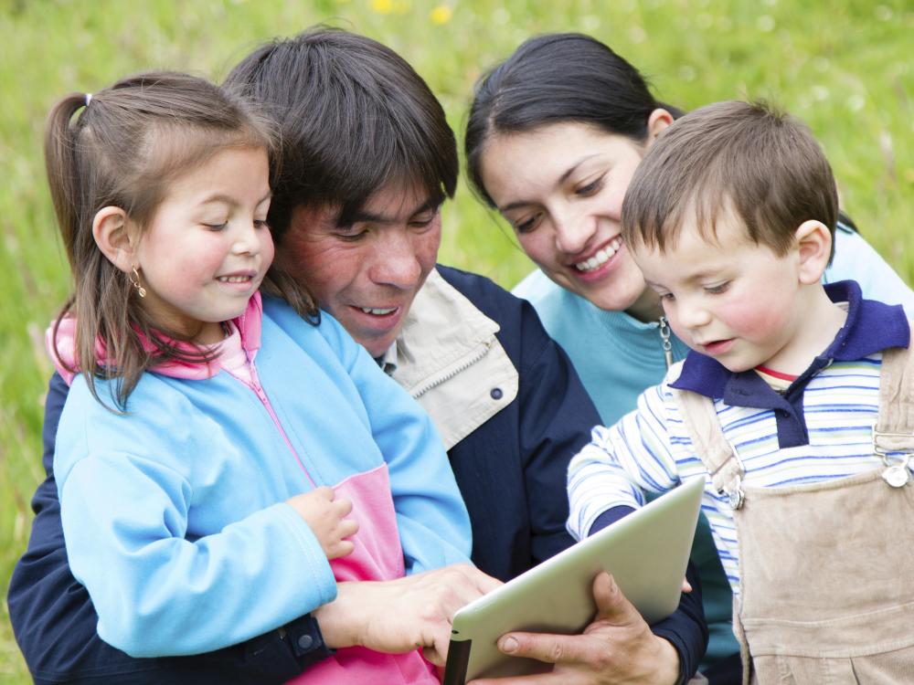 Family with tablet