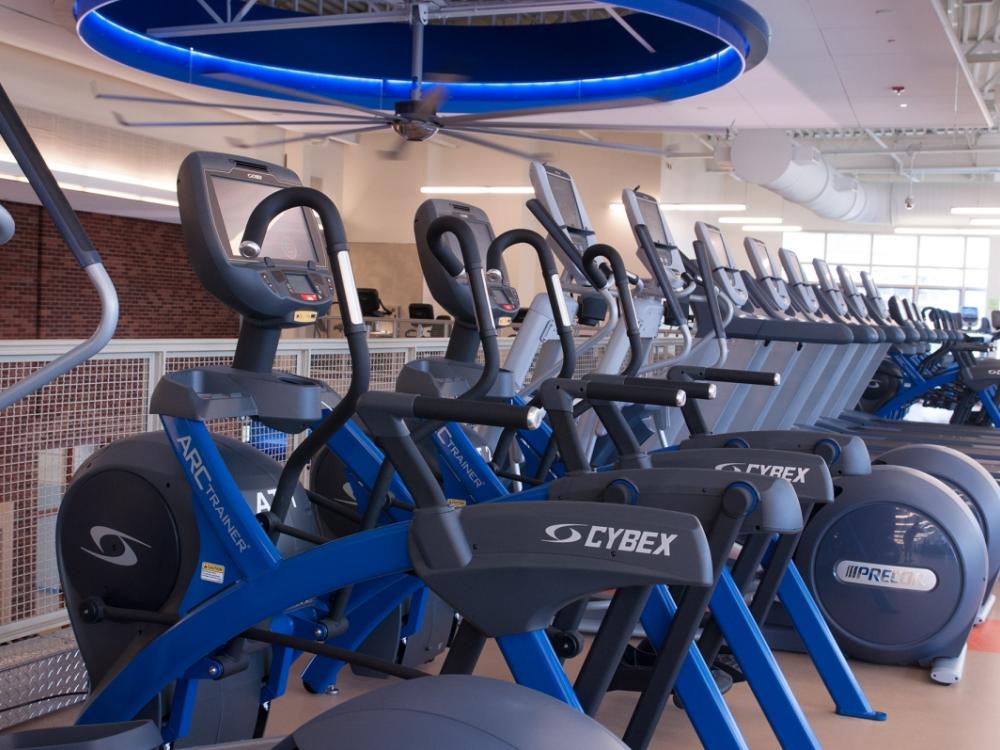 Row of fitness equipment