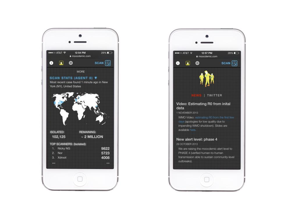 screen previews of Moocdemic mobile game
